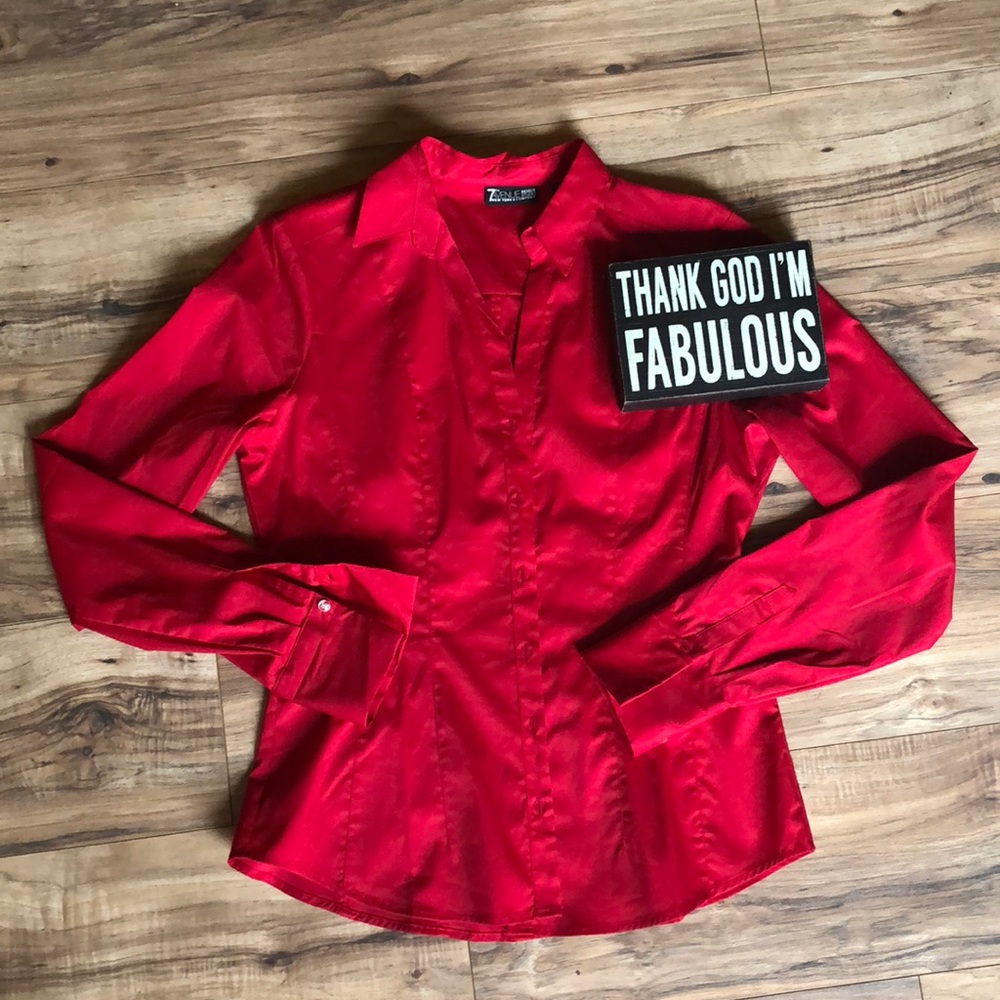 NY & Co Red Button Down Dress Shirt Medium